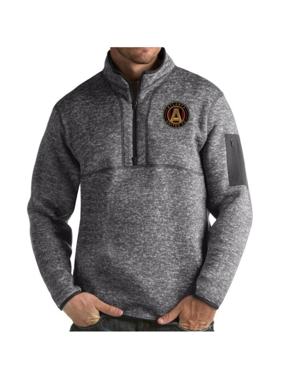 Men's Atlanta United FC Antigua Grey Fortune Quarter-Zip Pullover Jacket Size M